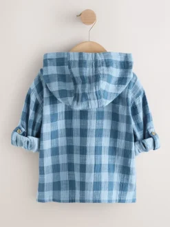 Next Bleu - Chemise à manches longues à carreaux à capuche (3mois -7ans)
