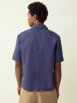 Next Bleu - Chemise Coupe classique gaufrée texturée à manches courtes Hot