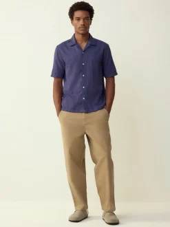 Next Bleu - Chemise Coupe classique gaufrée texturée à manches courtes Hot