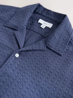 Next Bleu - Chemise Coupe classique gaufrée texturée à manches courtes Hot