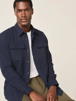 Next Bleu - Chemise Coupe classique texturée à manches longues gaufrée