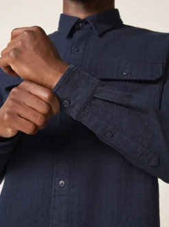 Next Bleu - Chemise Coupe classique texturée à manches longues gaufrée