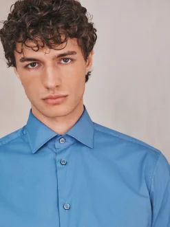 Next - Chemise habillée à manches longues en coton extensible bleu