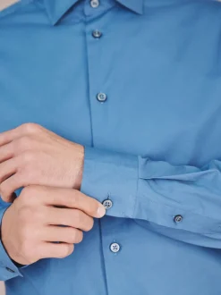 Next - Chemise habillée à manches longues en coton extensible bleu