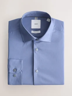 Next - Chemise habillée à manches longues en coton extensible bleu