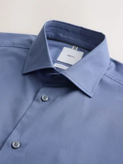 Next - Chemise habillée à manches longues en coton extensible bleu