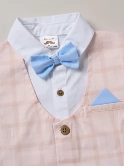 Little Gent Bleu - Chemise 100% coton avec gilet simulé et ensemble nœud papillon New