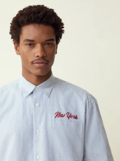 Next Bleu - Chemise New York brodée à rayures à manches courtes Online