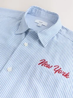 Next Bleu - Chemise New York brodée à rayures à manches courtes Online