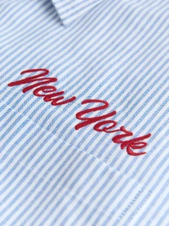 Next Bleu - Chemise New York brodée à rayures à manches courtes Online