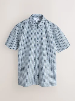 Next Bleu - Chemise Oxford Extensible imprimée à manches courtes