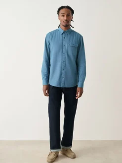 Next Bleu - Chemise Oxford teintée en pièce à manches longues Discount
