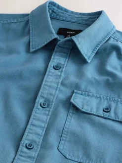 Next Bleu - Chemise Oxford teintée en pièce à manches longues Discount