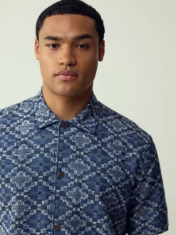 Next Bleu - Chemise texturée à manches courtes style Navajo Discount