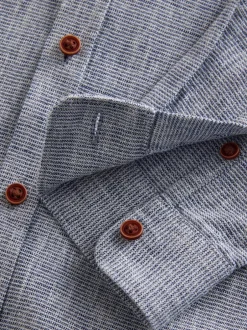 Next Bleu - Chemise texturée en coton et lin à manches longues et col grand-père (3-16ans) Discount