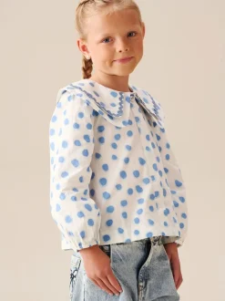 Angel & Rocket Bleu - Chemisier Leonie à pois double col Hot