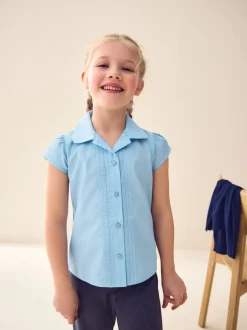 Next Bleu - Chemisier scolaire à manches bouffantes et bordures en dentelle (3-14ans)