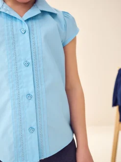 Next Bleu - Chemisier scolaire à manches bouffantes et bordures en dentelle (3-14ans)