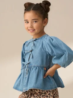 Angel & Rocket Bleu - Chemisiers Ria Broderie Cravate devant Péplum New