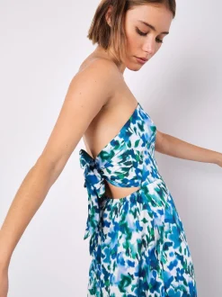 Apricot Bleu - Combinaison Ikat Floral Imprimé Bardot 100% coton Sale