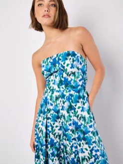 Apricot Bleu - Combinaison Ikat Floral Imprimé Bardot 100% coton Sale