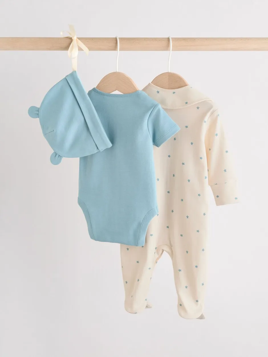 Next Bleu - Combinaison de nuit bébé, Body, Bonnet et Bavoirs bébé Ensemble 4 Pièces (0-12mois) Sale