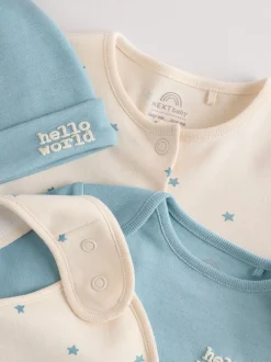 Next Bleu - Combinaison de nuit bébé, Body, Bonnet et Bavoirs bébé Ensemble 4 Pièces (0-12mois) Sale