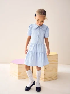 Next Bleu - Cotton Rich School Vichy Tiered Pretty Collar Robe (3-14yrs) Clearance
