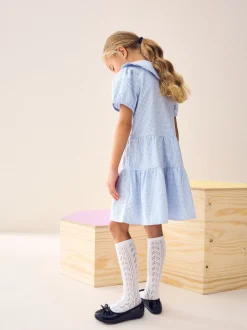 Next Bleu - Cotton Rich School Vichy Tiered Pretty Collar Robe (3-14yrs) Clearance