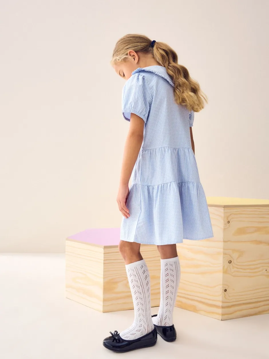 Next Bleu - Cotton Rich School Vichy Tiered Pretty Collar Robe (3-14yrs) Clearance