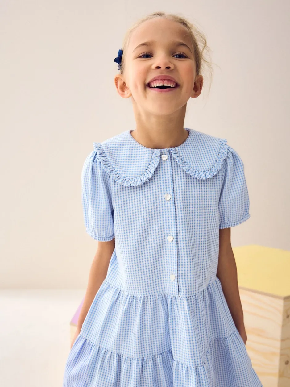 Next Bleu - Cotton Rich School Vichy Tiered Pretty Collar Robe (3-14yrs) Clearance