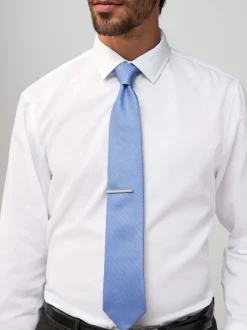 Next - Cravate texturée avec pince à cravate Bleu Clearance