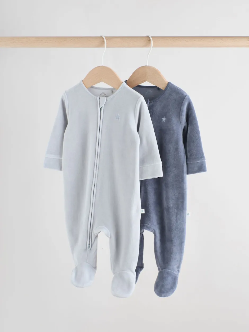 Next Bleu - Dors-bien bébé en velours à fermeture éclair bidirectionnelle, lot de 2 (0mois-2ans)