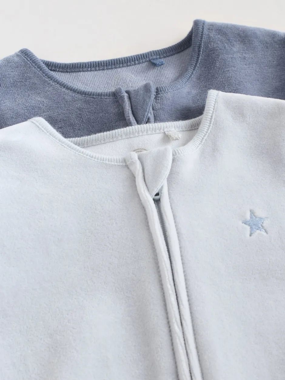 Next Bleu - Dors-bien bébé en velours à fermeture éclair bidirectionnelle, lot de 2 (0mois-2ans)