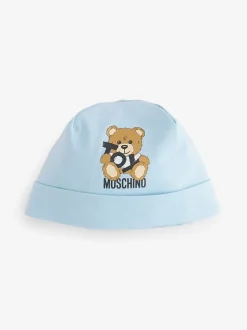 Moschino Bleu - Dors-bien bébé à logo, bonnet et bavoir avec coffret cadeau Sale