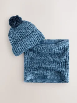 Next Bleu - Ensemble Bonnets et snood à pompon 2 Pieces (1-16ans) Clearance