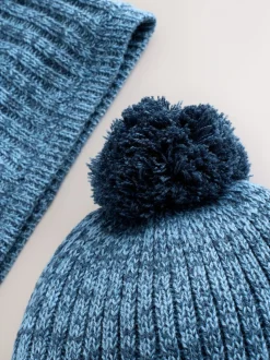 Next Bleu - Ensemble Bonnets et snood à pompon 2 Pieces (1-16ans) Clearance