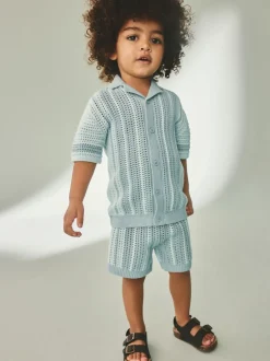 Next Bleu - Ensemble Chemises et shorts Manches courtes en tricot crocheté (3mths-10yrs) Online