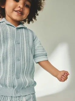 Next Bleu - Ensemble Chemises et shorts Manches courtes en tricot crocheté (3mths-10yrs) Online