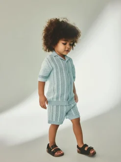 Next Bleu - Ensemble Chemises et shorts Manches courtes en tricot crocheté (3mths-10yrs) Online