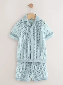 Next Bleu - Ensemble Chemises et shorts Manches courtes en tricot crocheté (3mths-10yrs) Online