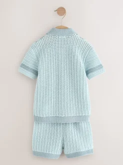 Next Bleu - Ensemble Chemises et shorts Manches courtes en tricot crocheté (3mths-10yrs) Online