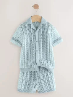 Next Bleu - Ensemble Chemises et shorts Manches courtes en tricot crocheté (3mths-10yrs) Online