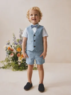 Next - Ensemble gilet, chemise, short et cravate (3mois9ans) Bleu Clearance