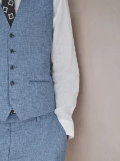 Next Bleu - Gilet de costume en lin Blend texturé Clearance