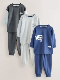 Next Bleu / Gris Slogan - Lot de 3 pyjamas décontractés (9mois à10ans) Outlet