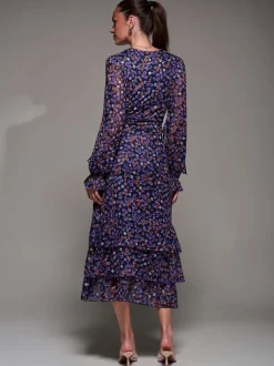 Jolie Moi Bleu - Robe longue en maille à volants et manches longues Best