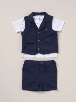 Little Gent Bleu - Ensemble chemise, gilet et short 100% coton Discount