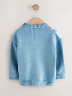 Next Bleu à losanges - Pull en coton à col rond en maille (3mois -7ans) New