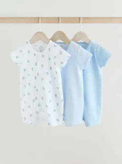 Next Bleu - Lot de 3 barboteuses zippées bidirectionnelles pour bébé (0 mois à 3 ans) Outlet